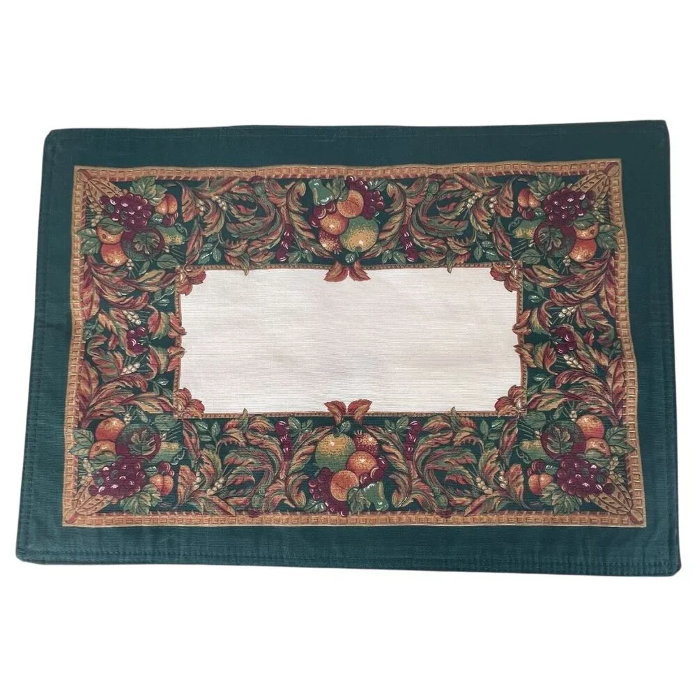 Set Of 4 Thanksgiving Fruit‎ & Vine Placemats Green Border 18